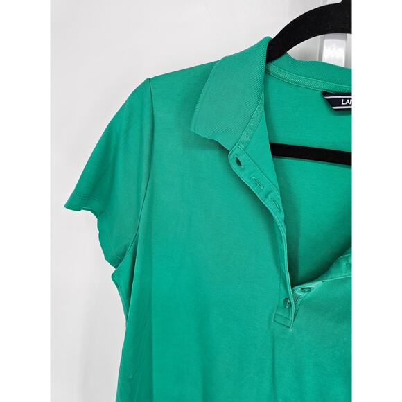 Lands End Womens Sz L (14/16) Short Sleeve Polo Shirt Solid Green - Picture 2 of 4